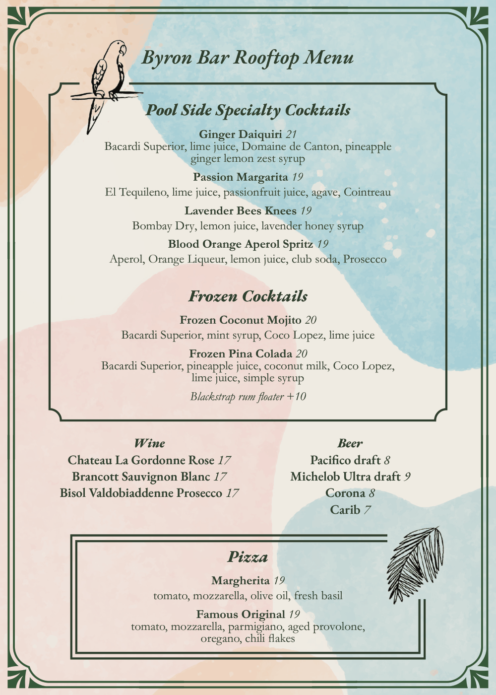 Byron Bar Menu
